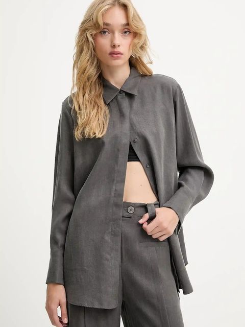 Answear.LAB koszula damska kolor szary relaxed z kołnierzykiem klasycznym