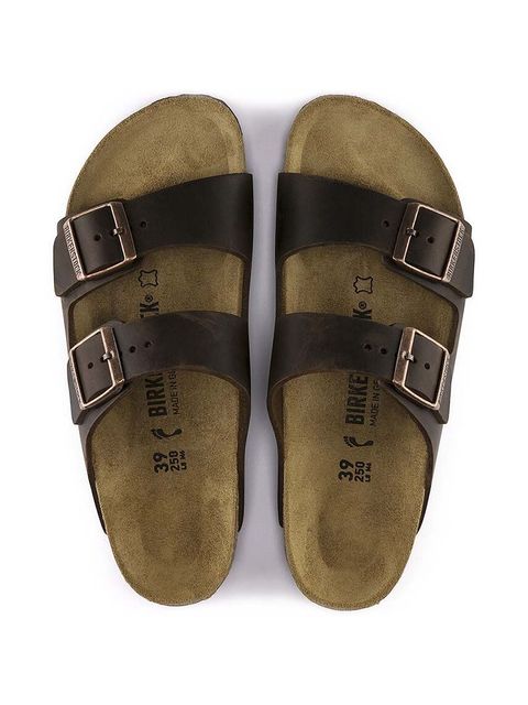 Birkenstock klapki skórzane Arizona damskie kolor brązowy 52533