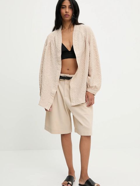 Answear.LAB szorty z domieszką wełny damskie kolor beżowy gładkie high waist - zdjęcie produktu nr 2