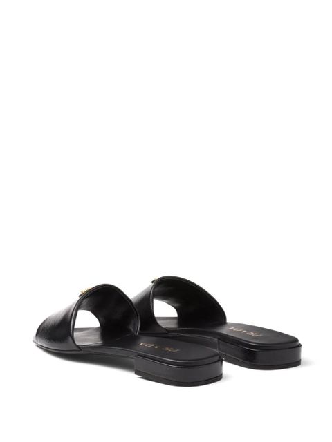 Prada triangle-logo leather slides - Black