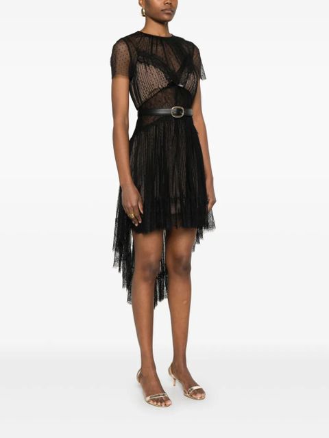 Self-Portrait dot-pattern mesh mini dress - Black