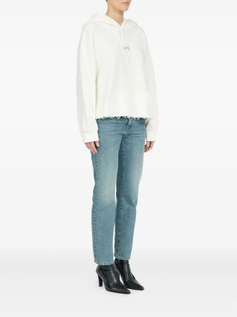MM6 Maison Margiela frayed-hem logo hoodie - White