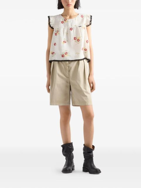 Prada linen top with floral motif - Neutrals - zdjęcie produktu nr 2