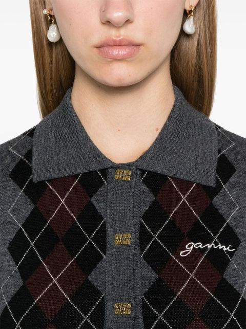 GANNI knitted polo top - Grey