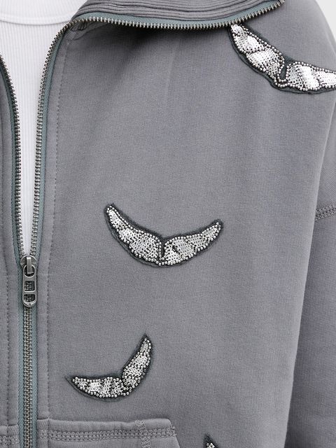 ZADIG&VOLTAIRE bluza bawełniana damska kolor szary z aplikacją JWSS01669