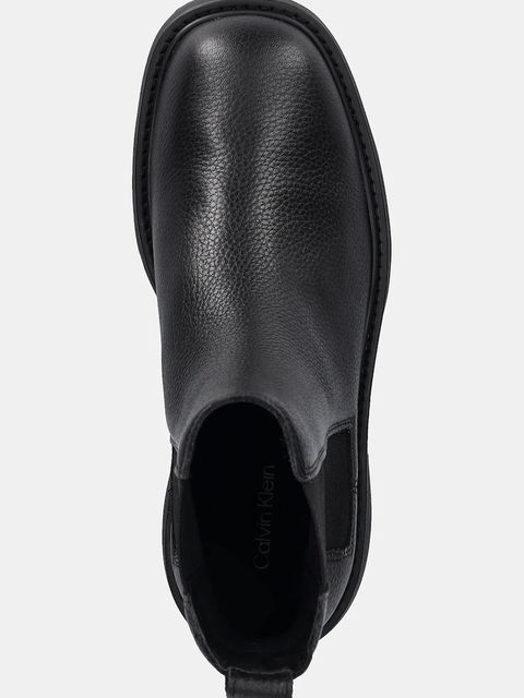 Calvin Klein sztyblety skórzane CHUNKY CHELSEA BOOT LTH kolor czarny na płaskim obcasie YW0YW02072