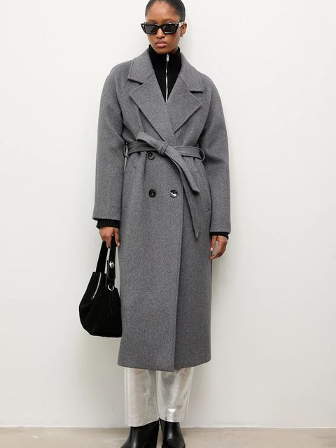 Answear Lab płaszcz wełniany kolor szary przejściowy dwurzędowy