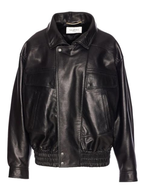 Saint Laurent high-neck pocket leather jacket - Black