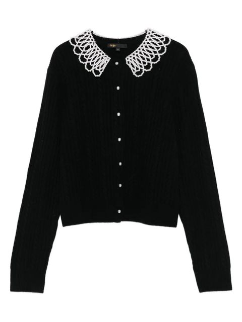 Maje faux-pearl-embellished cable-knit cardigan - Black - zdjęcie produktu nr 1