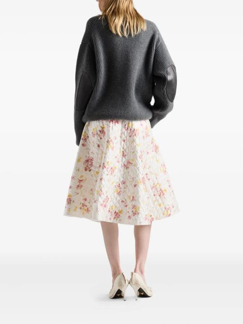 Prada floral-print quilted-satin midi skirt - White