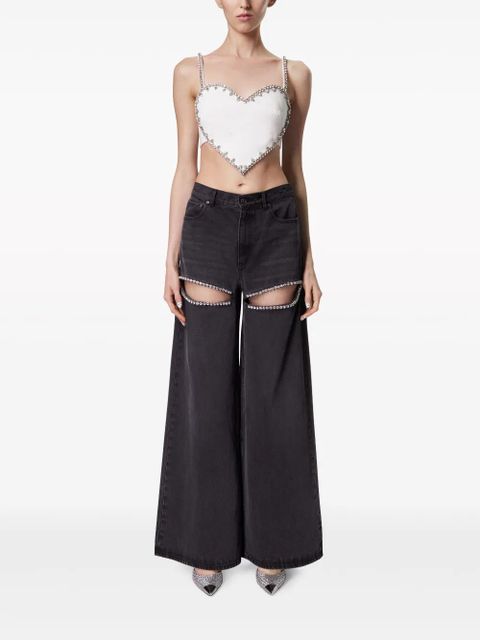AREA crystal-embellished high-rise wide-leg jeans - Black