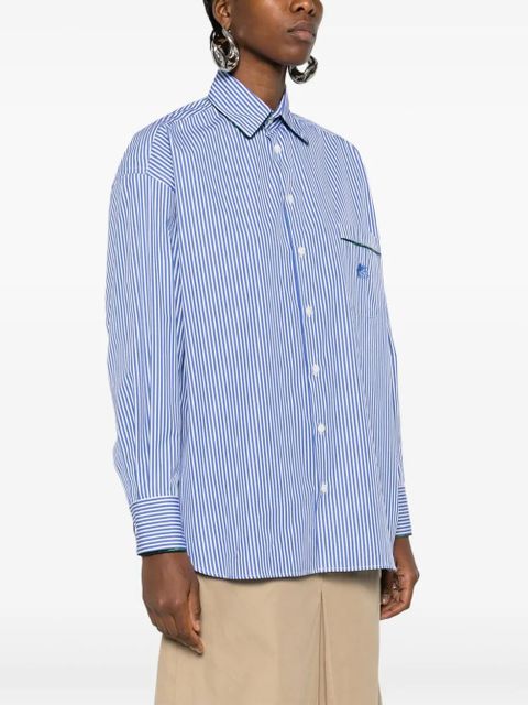 ETRO logo-embroidered striped cotton shirt - Blue