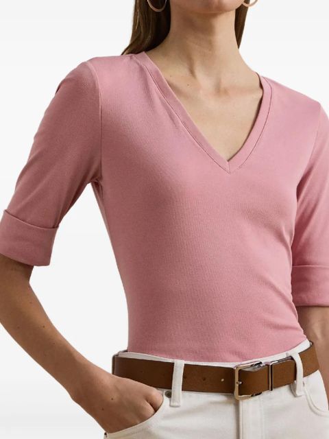 Lauren Ralph Lauren V-neck cuffed-sleeve T-shirt - Pink