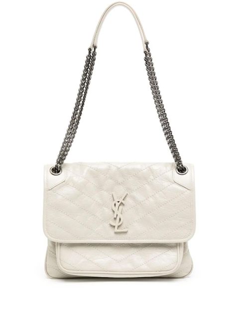 Saint Laurent large Nikki M crinkled shoulder bag - Neutrals