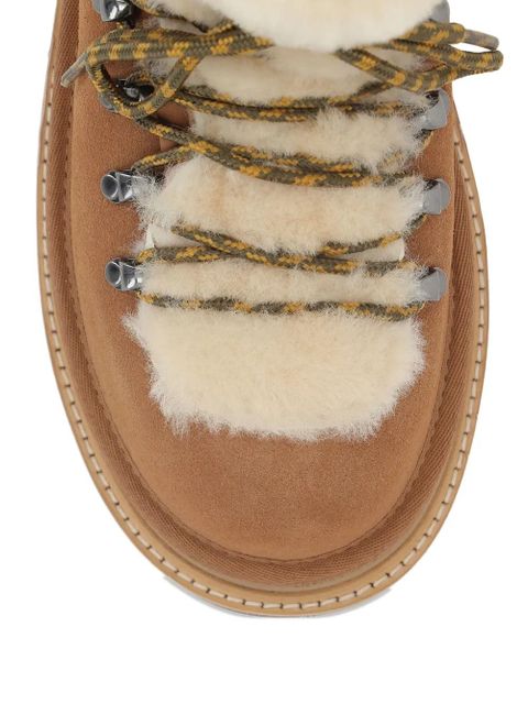 UGG fur-trim lace-up boots - Brown