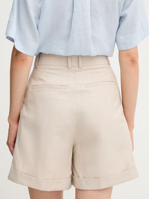 Tommy Hilfiger szorty z domieszką lnu damskie kolor beżowy gładkie high waist WW0WW44767