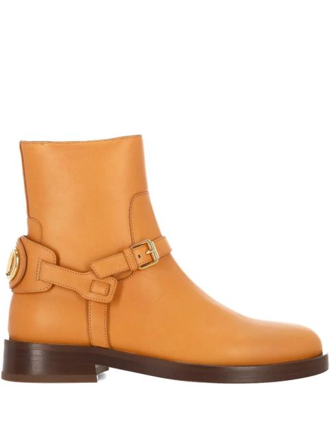 Valentino Garavani buckle-strap leather boots - Brown