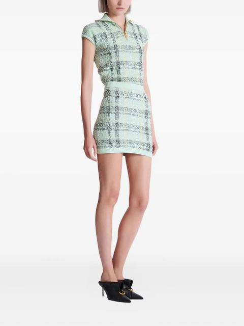 Balmain glitter plaid-pattern mini skirt - Green