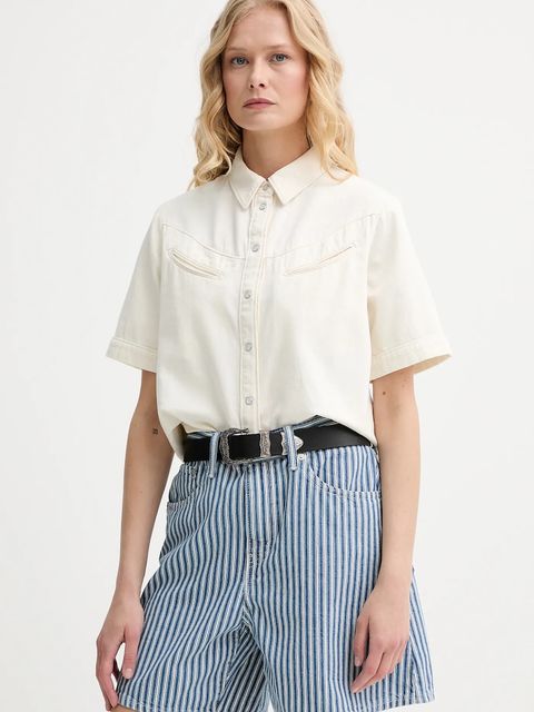 Levi's koszula jeansowa RINOA CAMP SHIRT damska kolor beżowy regular z kołnierzykiem klasycznym 001SL