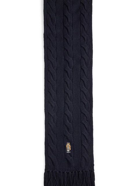 Polo Ralph Lauren szalik wełniany damski kolor granatowy z aplikacją 455981434 - zdjęcie produktu nr 1