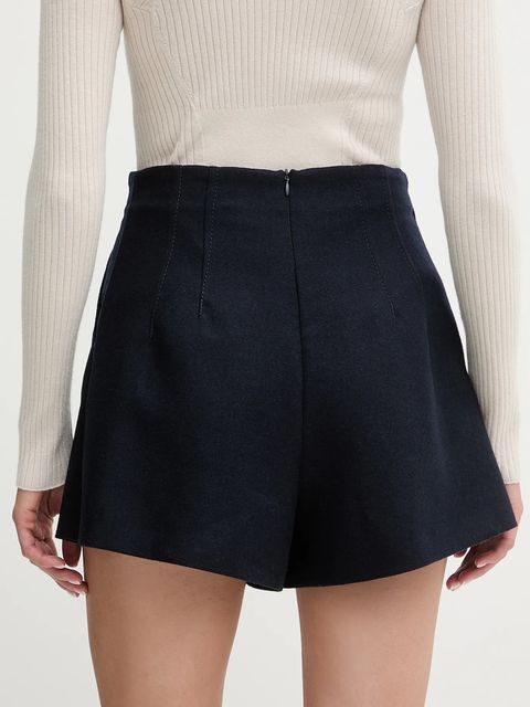 MAX&Co. szorty z dodatkiem wełny damskie kolor granatowy gładkie high waist 2526146024200