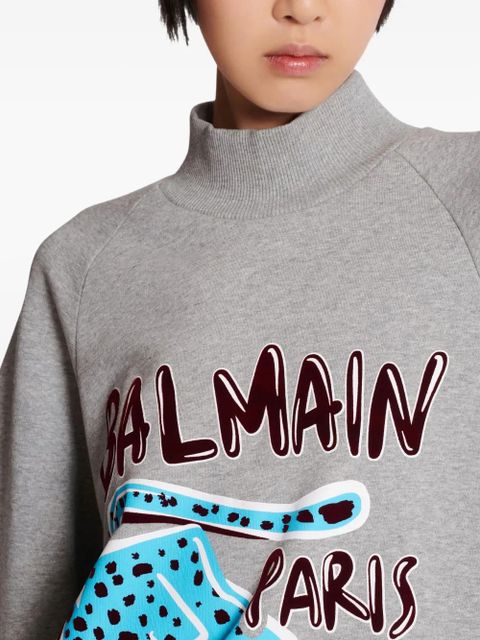 Balmain cheetah-print turtleneck sweatshirt - Grey