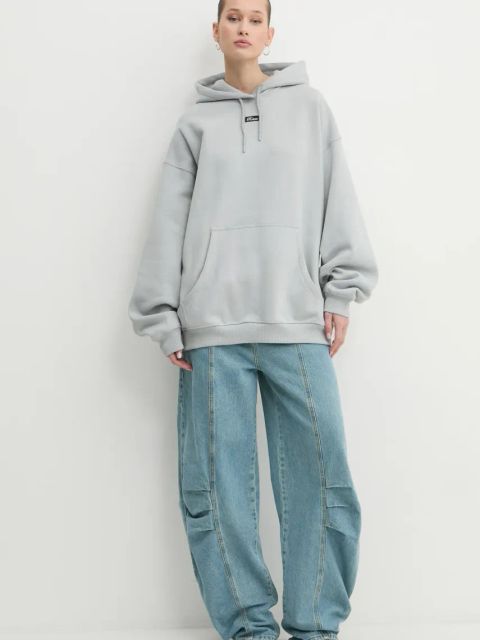 Rotate bluza bawełniana damska kolor szary z kapturem gładka 1134262387