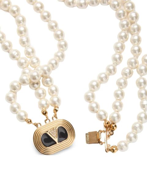 Valentino Garavani Ovalette necklace in metal, enamel, pearls and Swarovski® crystals - Gold