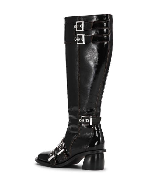GANNI double-buckle knee-high boots - Black