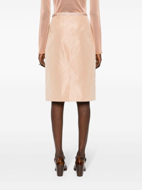 Prada logo-buckle straight faille skirt - Neutrals