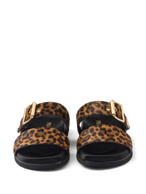 Prada triangle-logo animal-print sandals - Brown