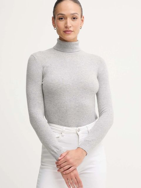 United Colors of Benetton sweter wełniany damski kolor szary z golfem 1002D2348 - zdjęcie produktu nr 1