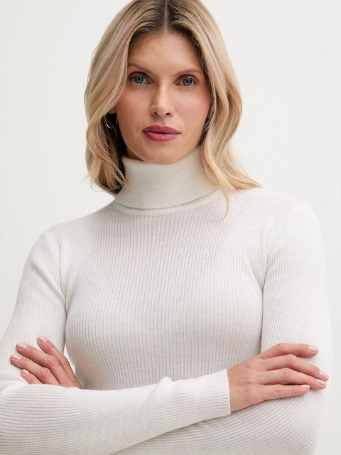 Joop! sweter wełniany damski kolor beżowy z golfem 30049422