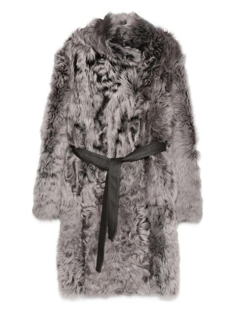 Yves Salomon belted shearling coat - Grey - zdjęcie produktu nr 1
