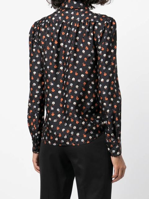 Saint Laurent floral-print long-sleeve blouse - Black