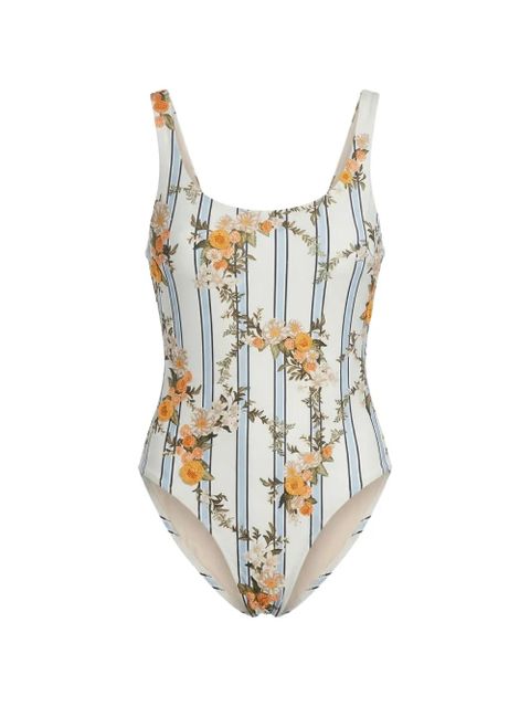 Agua By Agua Bendita Gema Valle floral-print striped swimsuit - White - zdjęcie produktu nr 1