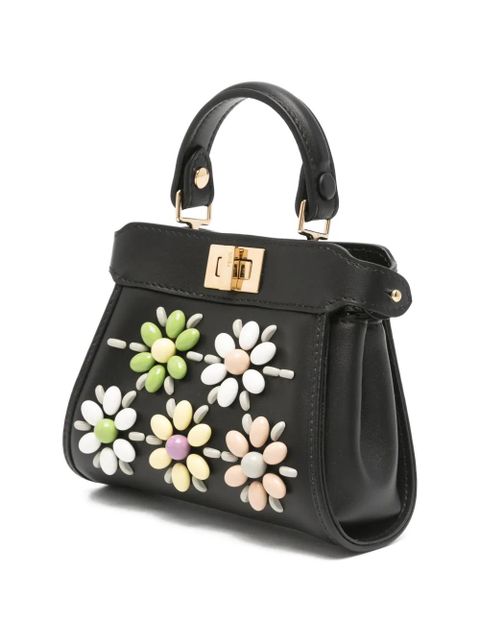 FENDI nano Peekaboo beaded-flowers tote bag - Black