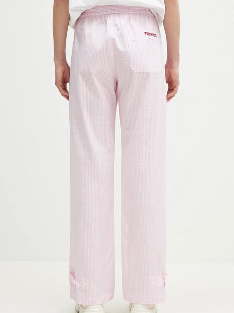 Fiorucci spodnie bawełniane Gingham Logo kolor różowy szerokie high waist U02SPBPA299CO01PN02