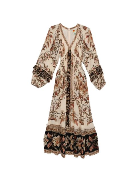 FARM Rio Majestic Garden ruffled floral-print dress - Neutrals - zdjęcie produktu nr 1