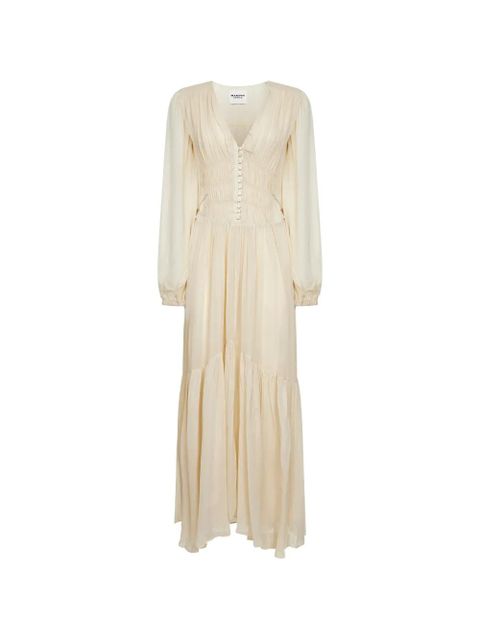 MARANT ÉTOILE pleated V-neck maxi dress - Neutrals - zdjęcie produktu nr 1