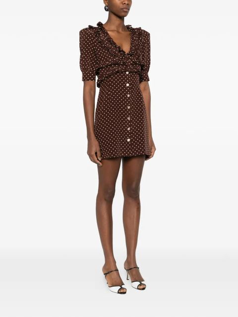 Alessandra Rich ruffled polka-dot mini dress - Brown