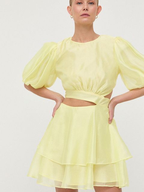 Bardot sukienka kolor żółty mini rozkloszowana - zdjęcie produktu nr 1