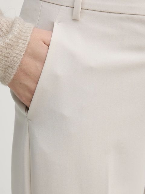 Sisley spodnie damskie kolor beżowy proste high waist 4KVXLF02I