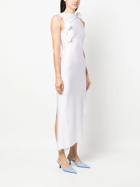 Coperni rose-appliqué asymmetric dress - White