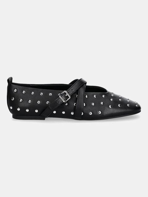 Tommy Jeans baleriny skórzane MARYJANE STUDDED BALLERINA kolor czarny EN0EN02886