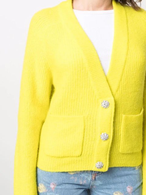 GANNI crystal-embellished button cardigan - Yellow