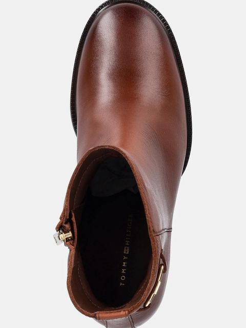 Tommy Hilfiger botki skórzane STACKED HEEL LEATHER ANKLE BOOT damskie kolor brązowy na słupku FW0FW08864