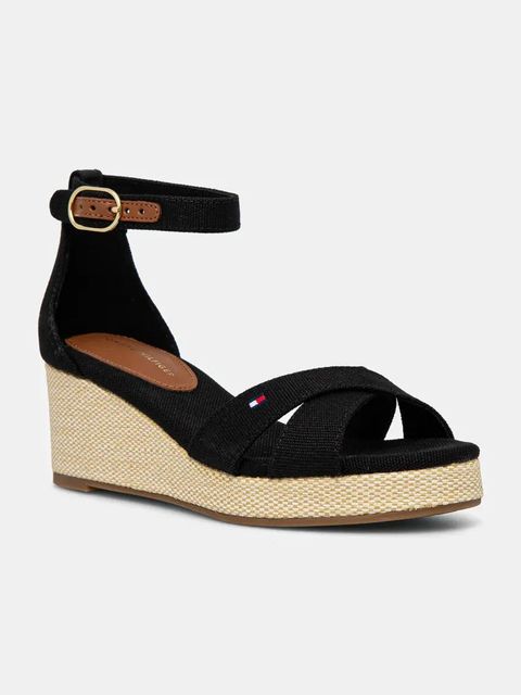 Tommy Hilfiger sandały FLAG CRISS-CROS MID WEDGE ESPAD kolor czarny FW0FW08481 - zdjęcie produktu nr 1