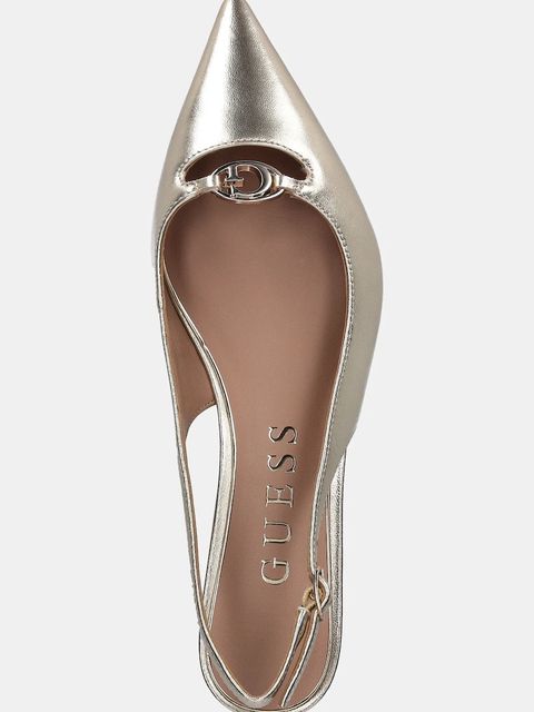 Guess czółenka skórzane JESSAH kolor złoty na niskim obcasie z odkrytą piętą FLTJES LEM05