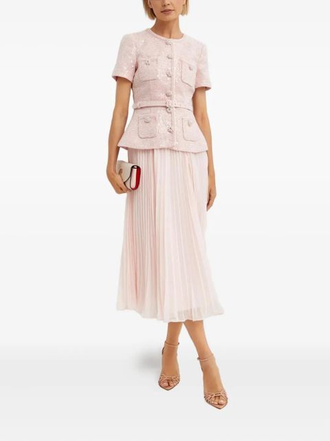 Self-Portrait sequin-embellished pleated midi dress - Pink